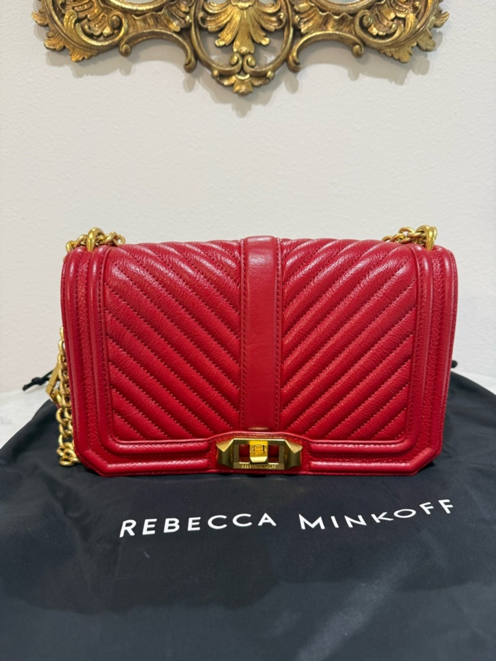 Rebecca Minkoff Chevron Quilted Love Crossbody - Red with Gold Hardware